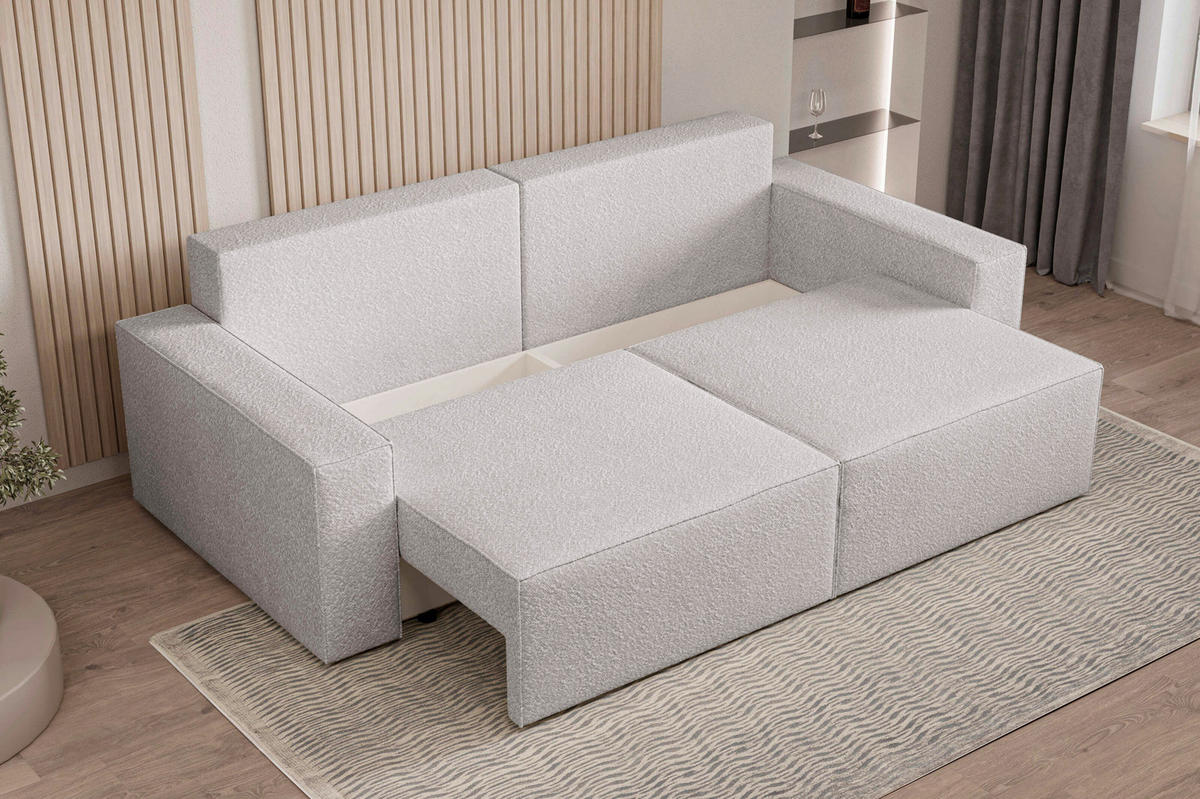 SCHLAFSOFA BRAZIL SOFA in Bouclé Hellgrau  - Silberfarben/Hellgrau, Design, Textil (248/92/110cm) - MID.YOU