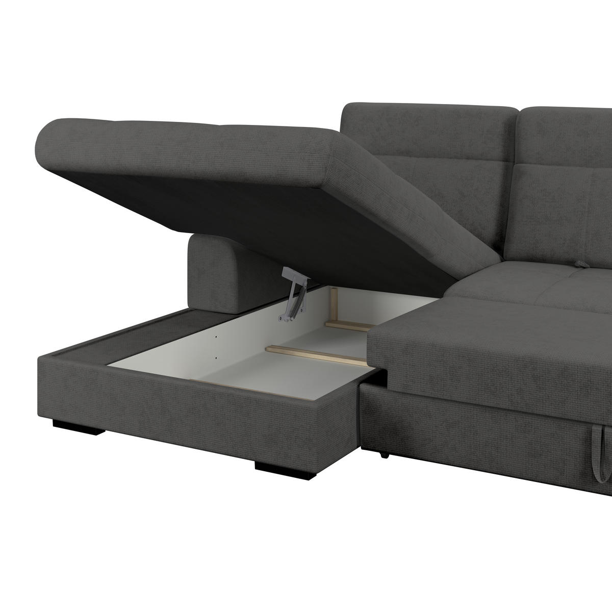 ECKSOFA Graphitfarben Chenille Rücken echt, Kopfteilverstellung  - Schwarz/Graphitfarben, KONVENTIONELL, Holz/Textil (203/286cm) - MID.YOU