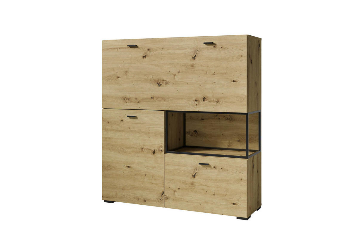 HIGHBOARD FRAME, 120/127/40 cm,  - Schwarz/Eiche Artisan, MODERN, Holzwerkstoff/Metall (120/127/40cm) - MID.YOU