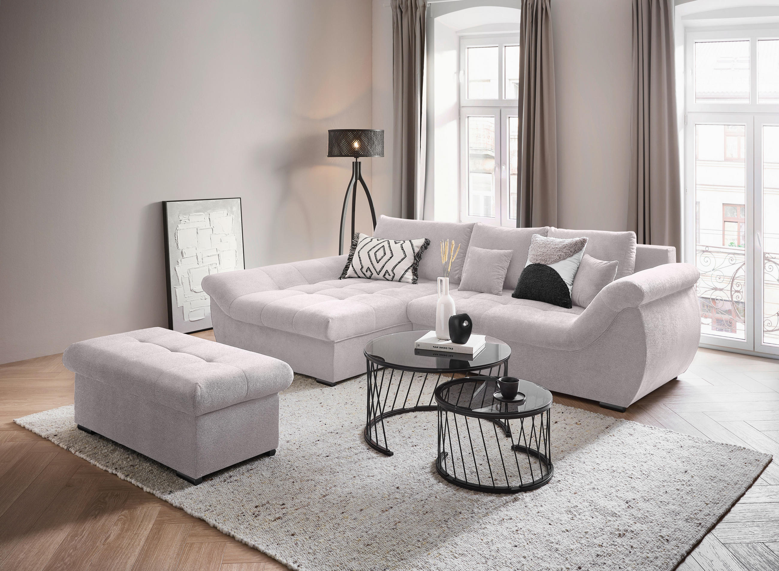 ECKSOFA Beige Flachgewebe  - Beige/Schwarz, Design, Kunststoff/Textil (175/278cm) - Xora