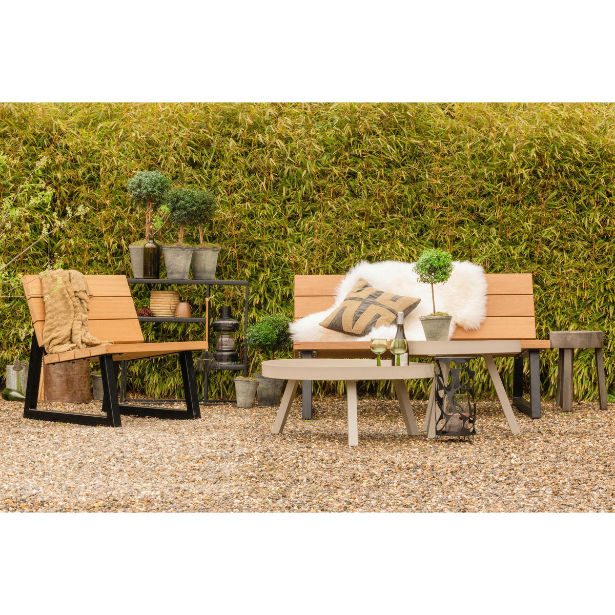 GARTENBANK 138/78/82 cm Abachi   - Schwarz/Naturfarben, MODERN, Holz/Metall (138/78/82cm) - Livetastic