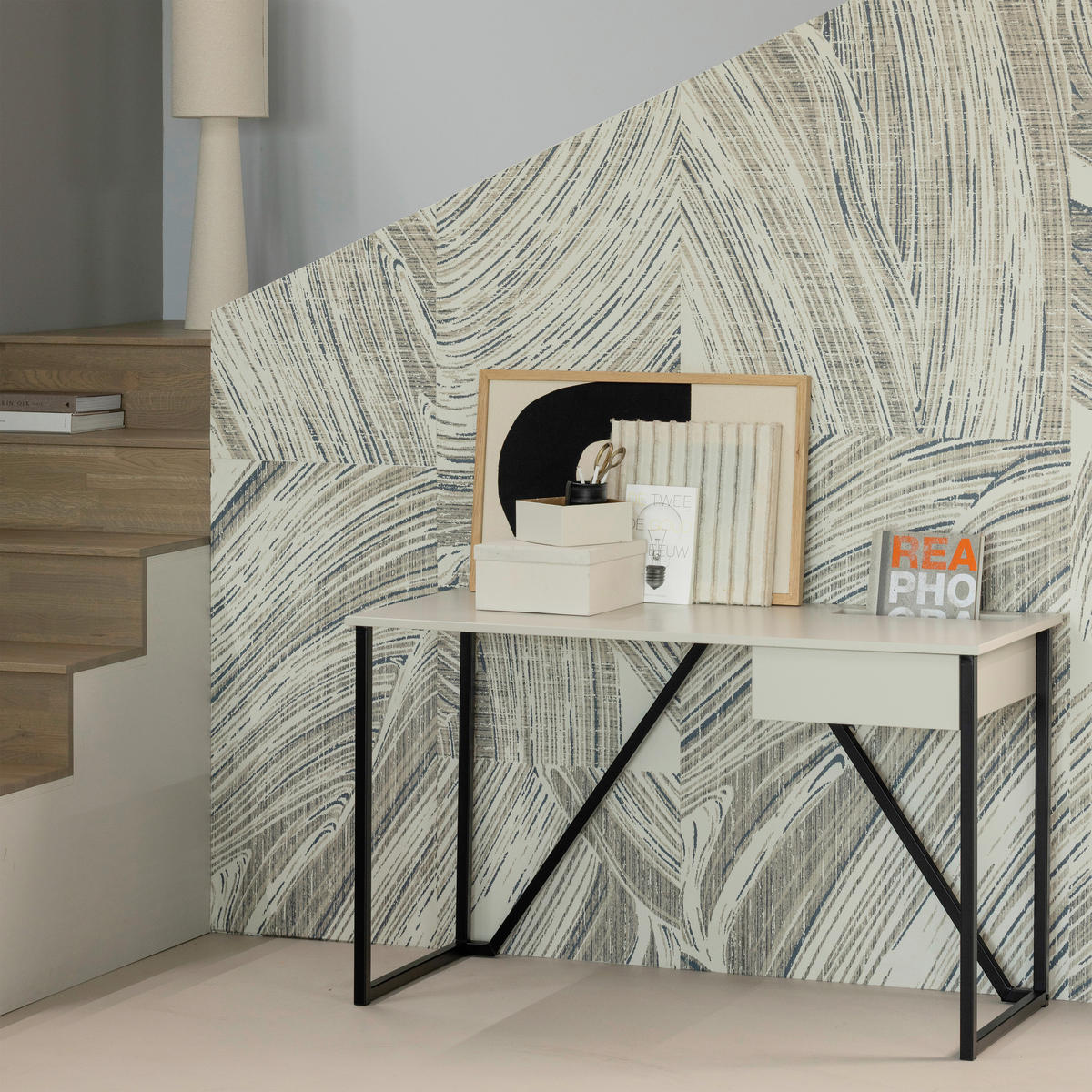 SCHREIBTISCH 126/53/75 cm  in Grau  - Schwarz/Grau, MODERN, Holz/Metall (126/53/75cm) - Livetastic