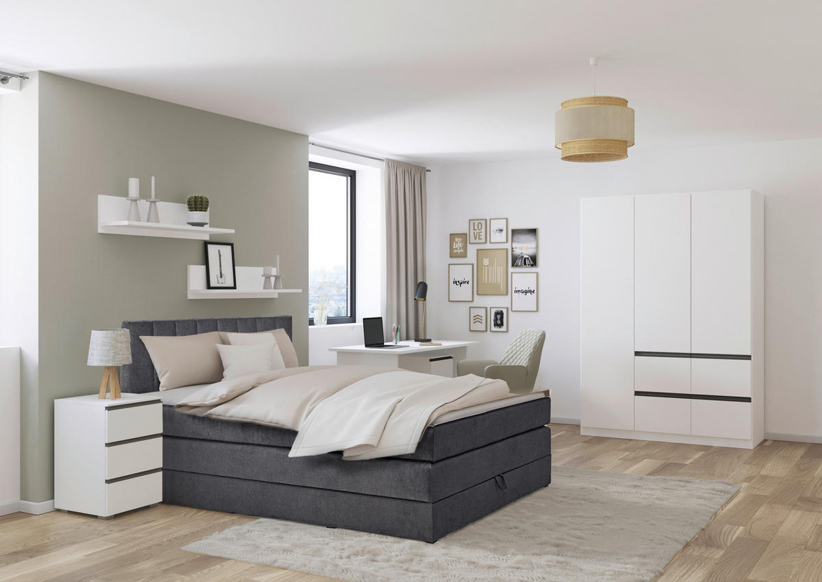 BOXSPRINGBETT 120/200 cm  Anthrazit  - Anthrazit/Schwarz, Design, Kunststoff/Textil (120/200cm) - Xora