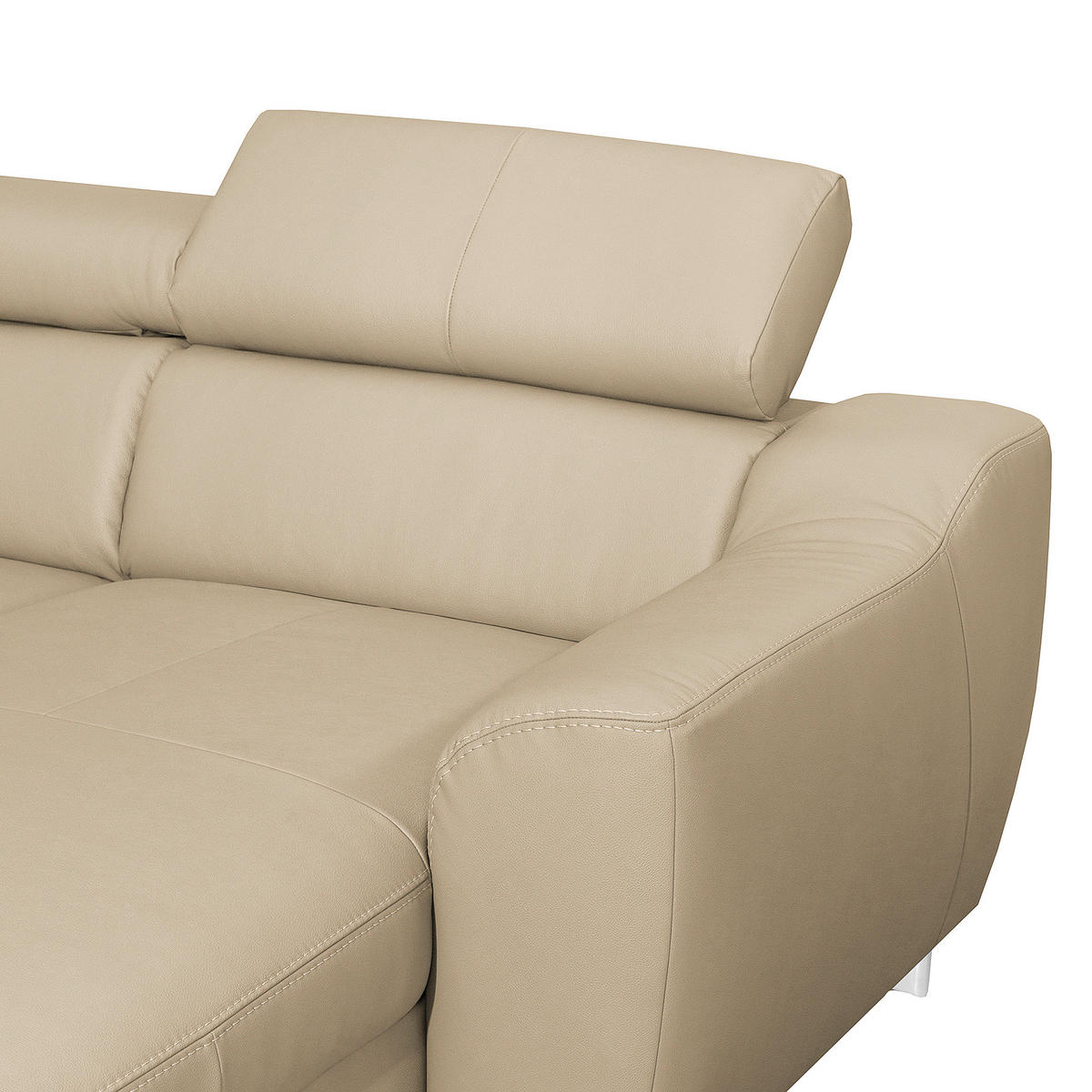 WOHNLANDSCHAFT in Lederlook Echtleder Beige  - Chromfarben/Beige, Design, Leder/Textil (208/315/175cm) - Livetastic