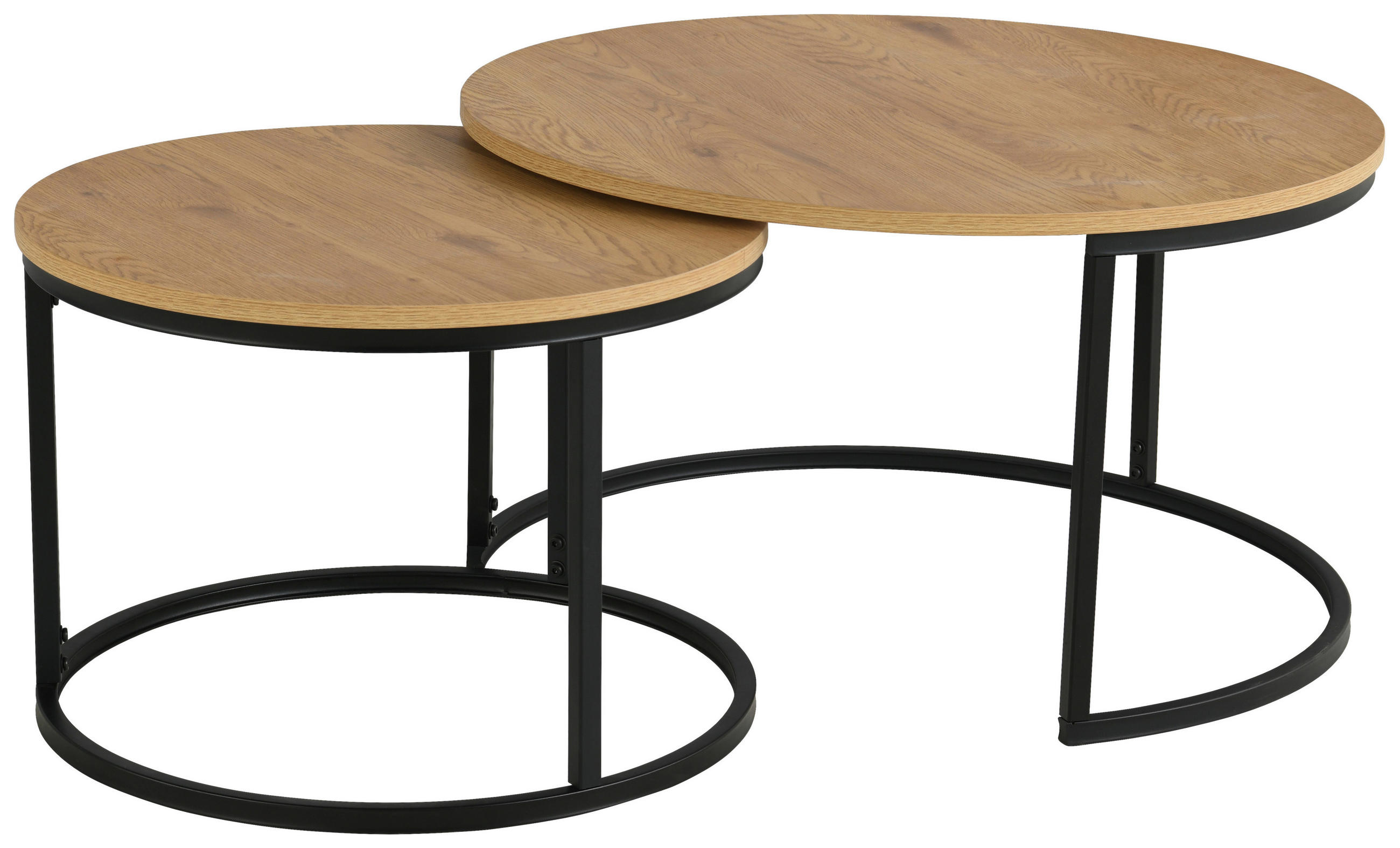 COUCHTISCHSET in Metall, Holzwerkstoff 60-80/60-80/42-45 cm  - Eichefarben/Schwarz, Design, Holzwerkstoff/Metall (60-80/60-80/42-45cm) - home24