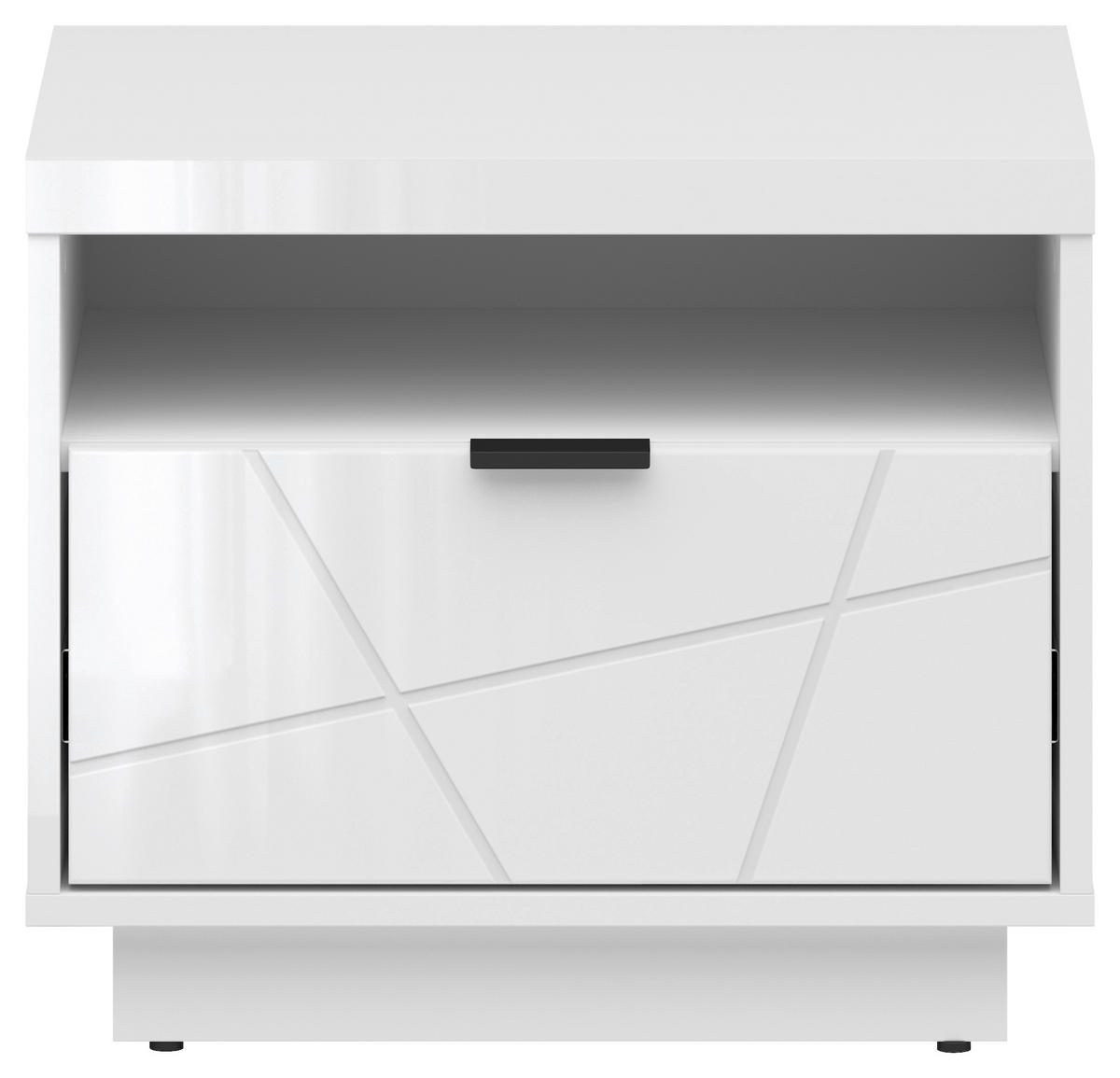 NOČNÍ STOLEK K POSTELI, bílá, vysoce lesklá bílá, 50/42,5/42,5 cm - bílá/černá, Moderní, kov/kompozitní dřevo (50/42,5/42,5cm) - MID.YOU