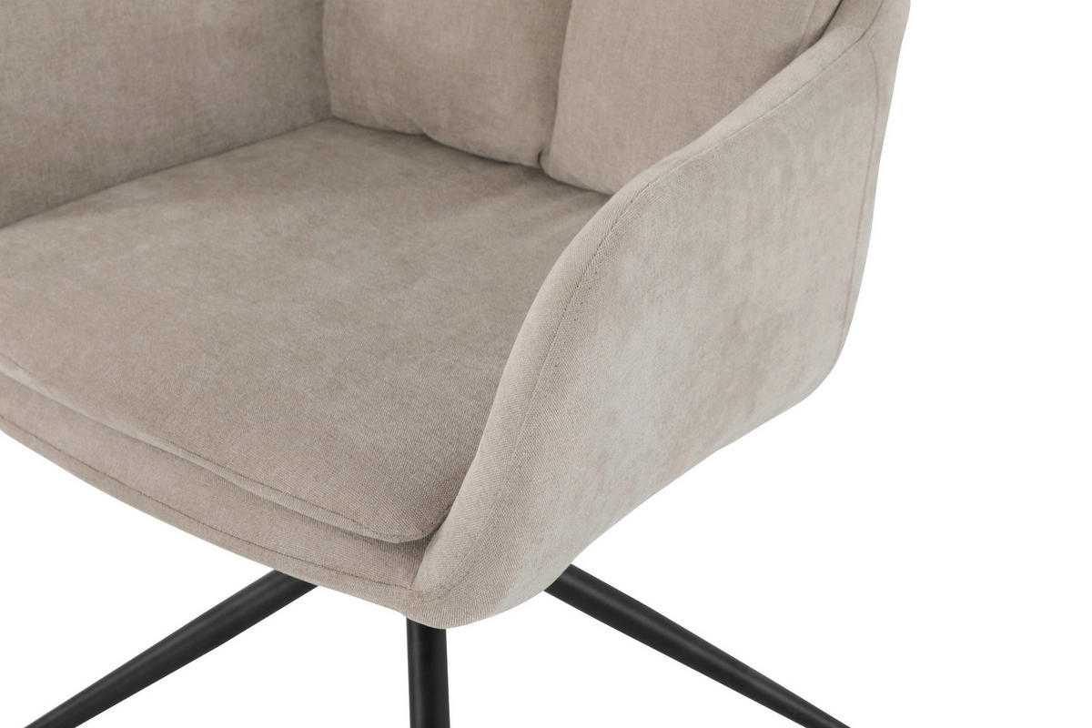 ARMLEHNSTUHL  Sitzfläche 180° drehbar, automatische Rückholfunktion Chenille  Schwarz, Beige  - Beige/Schwarz, MODERN, Textil/Metall (57.5/82/65cm) - Livetastic