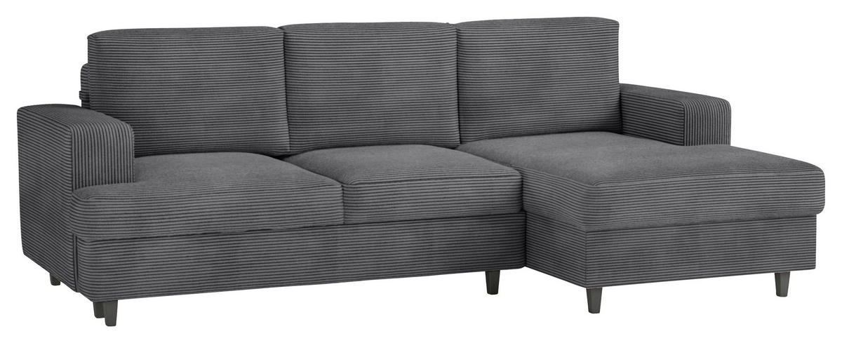 ECKSOFA in Cord, Velours Dunkelgrau  - Dunkelgrau/Schwarz, Design, Holz/Textil (247/140cm) - MID.YOU