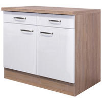 KÜCHENUNTERSCHRANK 100/86/60 cm  in Sonoma Eiche, Weiß Hochglanz  - Edelstahlfarben/Weiß Hochglanz, MODERN, Holzwerkstoff/Metall (100/86/60cm) - FlexWell