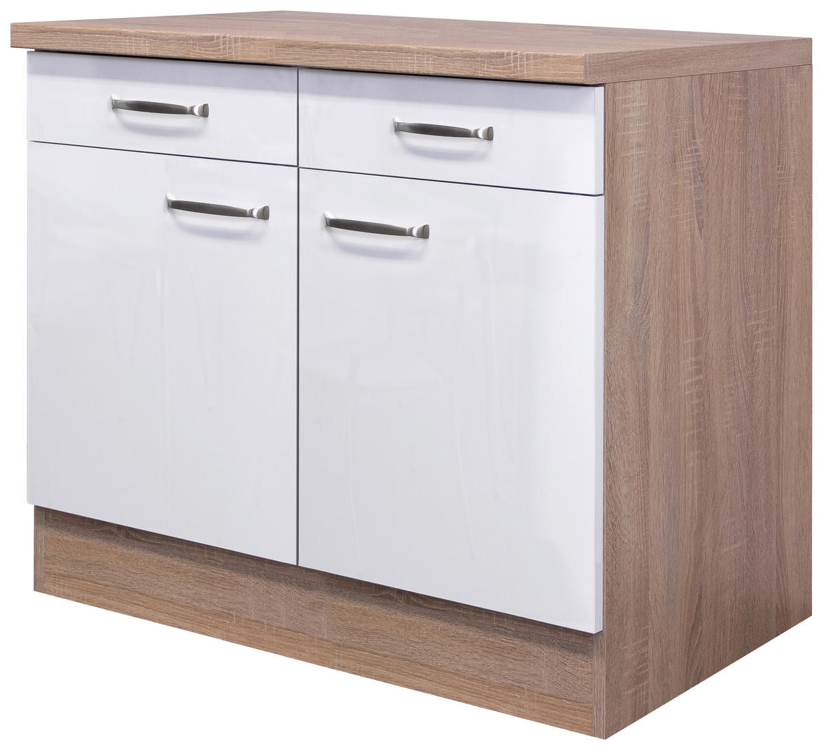 KÜCHENUNTERSCHRANK 100/86/60 cm  in Sonoma Eiche, Weiß Hochglanz  - Edelstahlfarben/Weiß Hochglanz, MODERN, Holzwerkstoff/Metall (100/86/60cm) - FlexWell