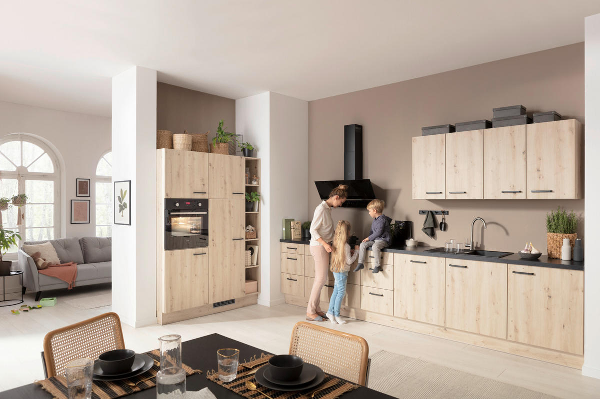 ECKKÜCHE 215/420 cm  in Schwarz, Eichefarben  - Eichefarben/Schwarz, Basics, Holzwerkstoff/Metall (215/420cm) - Venda