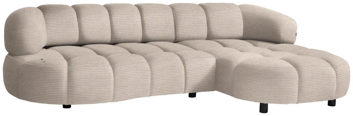 ECKSOFA in Cord, Velours Beige  - Beige/Schwarz, Design, Holz/Textil (284/183cm) - Welnova