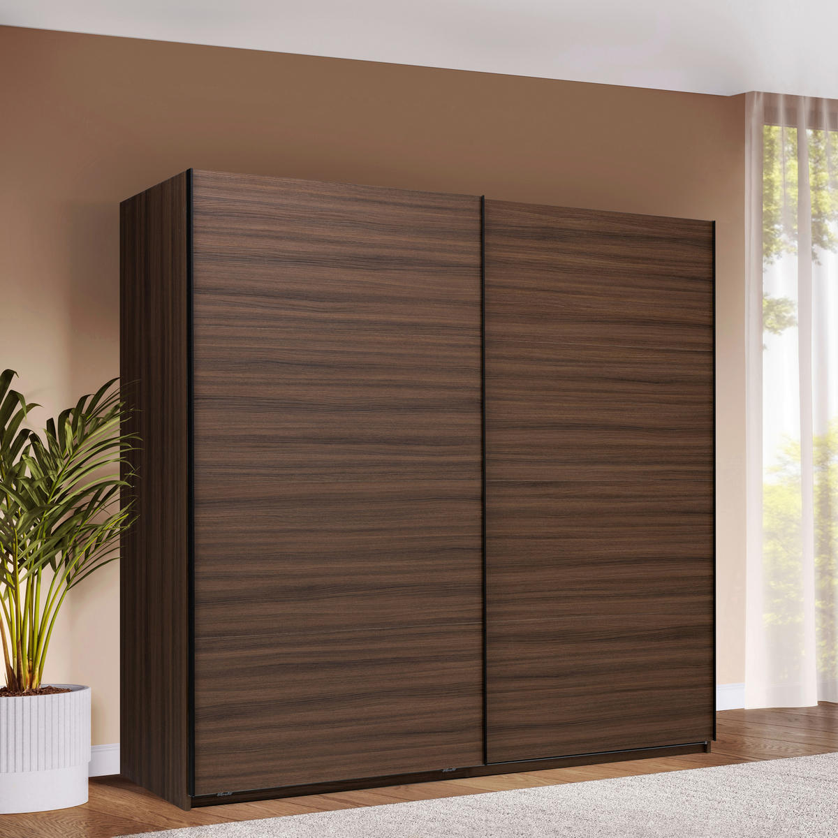 SCHIEBETÜRENSCHRANK 250/211,5/61,5 cm 2-türig Walnussfarben  - Walnussfarben/Schwarz, MODERN, Holzwerkstoff/Metall (250/211,5/61,5cm) - MID.YOU