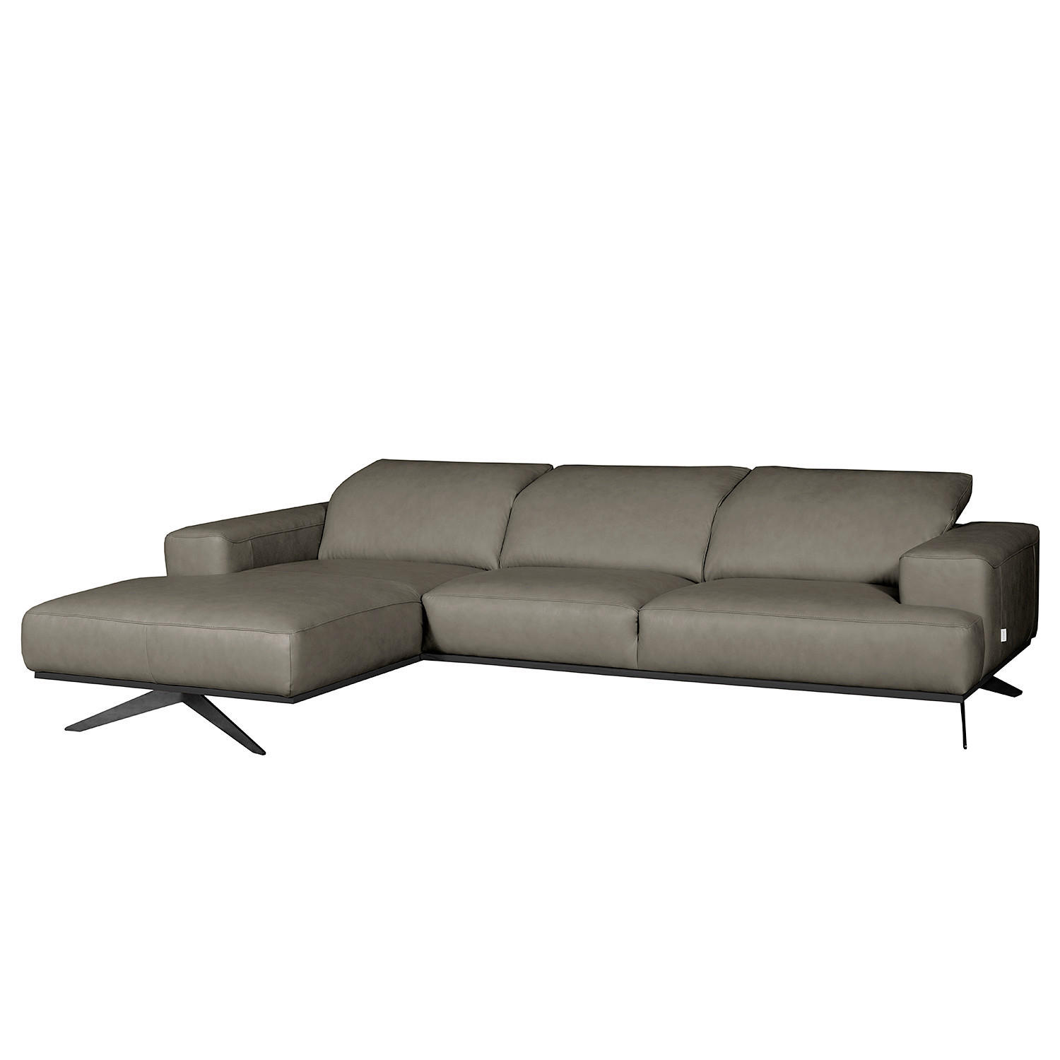 ECKSOFA  in Echtleder Grau  187/295 cm  - Schwarz/Grau, Design, Leder/Metall (187/295cm) - Livetastic