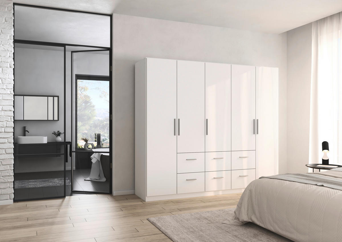 DREHTÜRENSCHRANK 226/197/54 cm,  in Weiß, 5-türig  - Alufarben/Weiß, KONVENTIONELL, Holzwerkstoff/Kunststoff (226/197/54cm) - home24