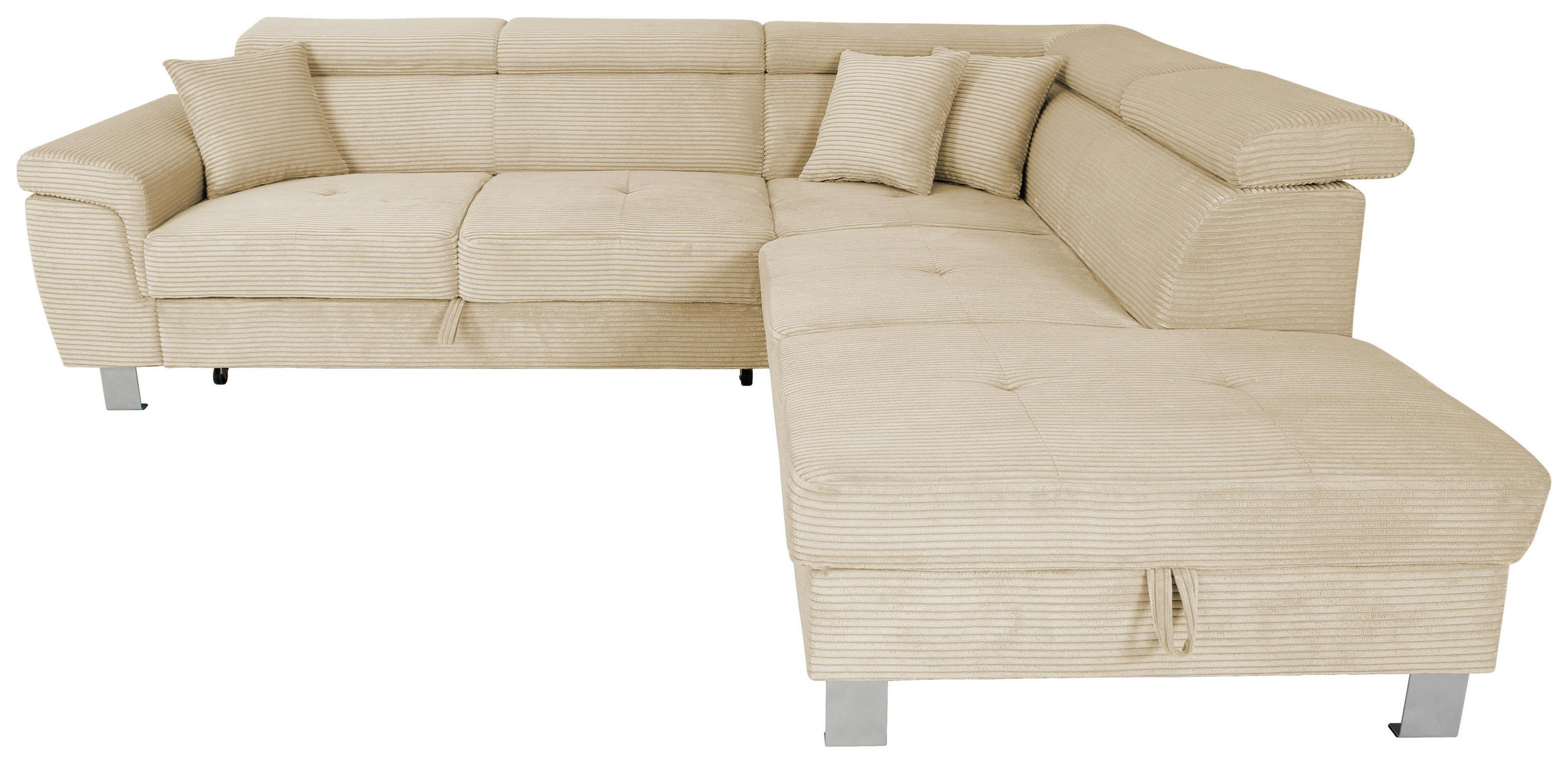 ECKSOFA inkl. Funktionen Creme Cord  - Silberfarben/Creme, Design, Textil/Metall (257/226cm) - Xora