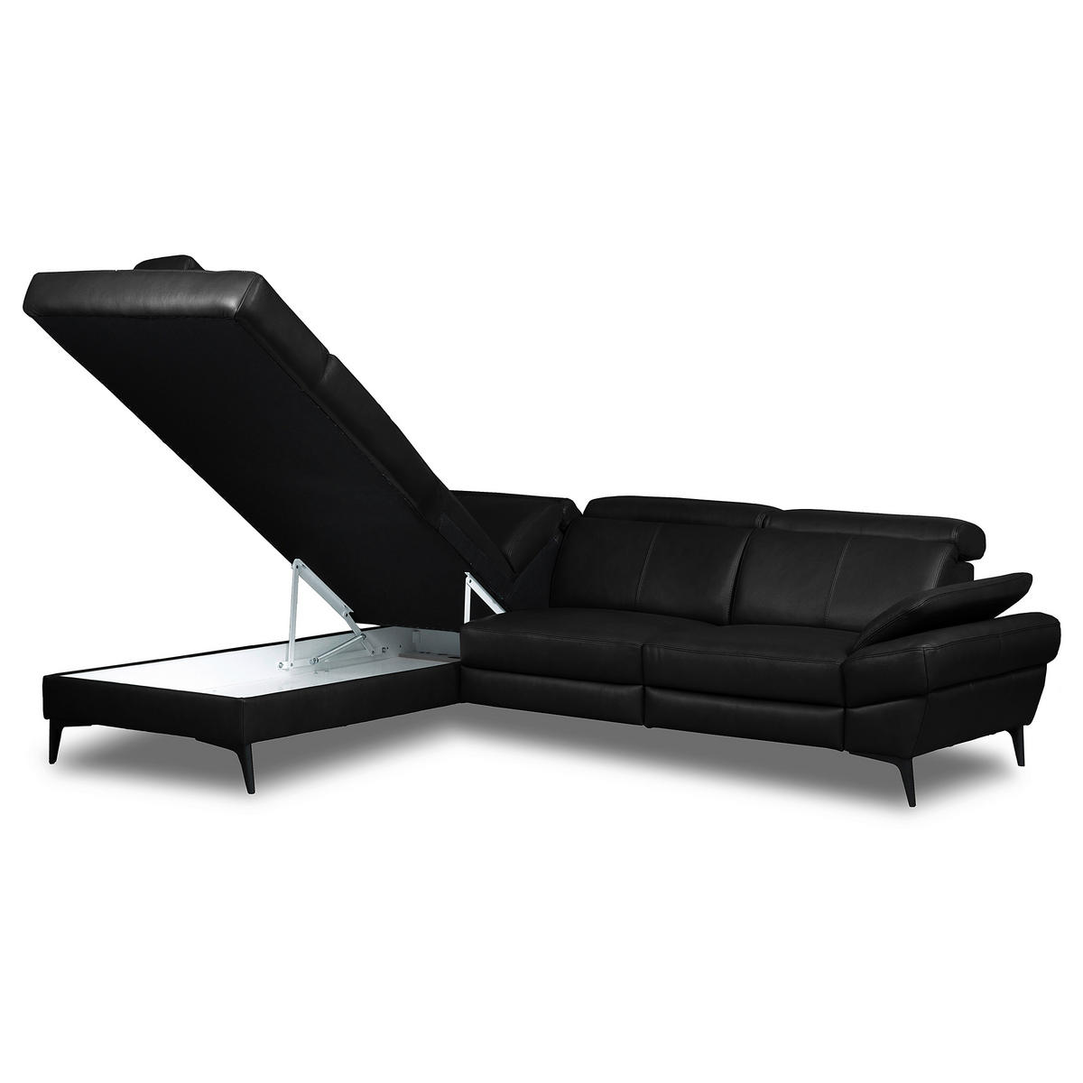 ECKSOFA Lederlook Echtleder Schwarz  - Schwarz, Design, Leder/Textil (211/264cm) - Livetastic