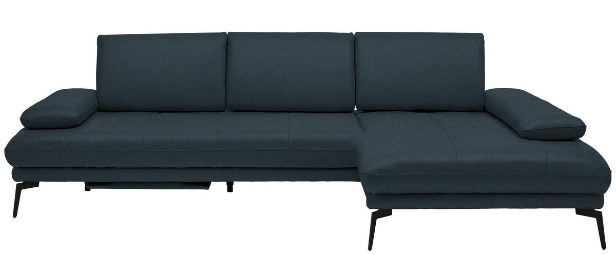 ECKSOFA in Echtleder Dunkelblau  - Schwarz/Dunkelblau, Design, Leder/Metall (273/187cm) - Celina Home