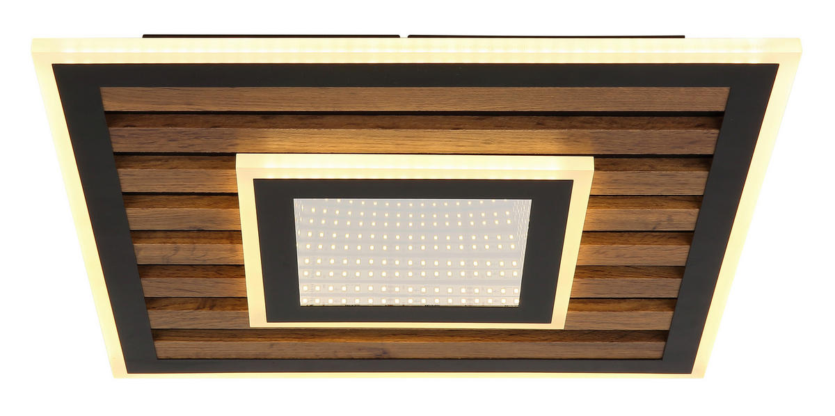 STROPNÍ LED SVÍTIDLO, 40/40/6 cm - bílá/tmavě hnědá, Natur, kov/kompozitní dřevo (40/40/6cm) - Globo