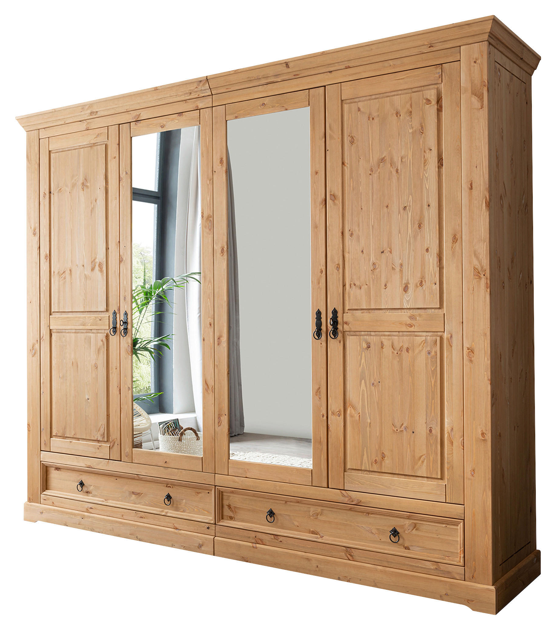 KLEIDERSCHRANK 254/215/62 cm 4-türig Eichefarben  - Eichefarben/Schwarz, KONVENTIONELL, Holz/Metall (254/215/62cm) - Livetastic
