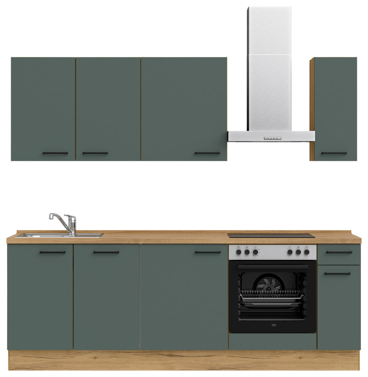 KÜCHENBLOCK Easytouch 240 cm  in Eichefarben, Dunkelgrün  - Dunkelgrün/Eichefarben, MODERN, Holzwerkstoff/Metall (240cm) - Nobilia