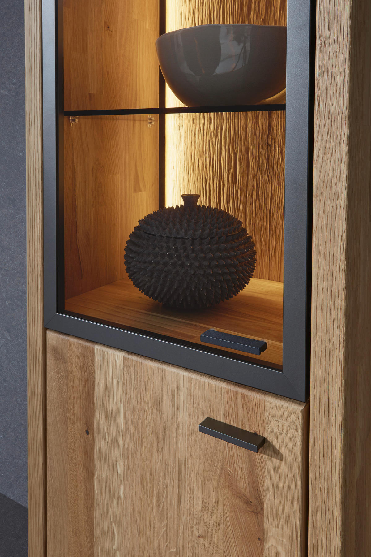 WOHNWAND  in Dunkelgrau, Wildeiche 324/202/45 cm  - Wildeiche/Dunkelgrau, Design, Glas/Holz (324/202/45cm) - Valnatura