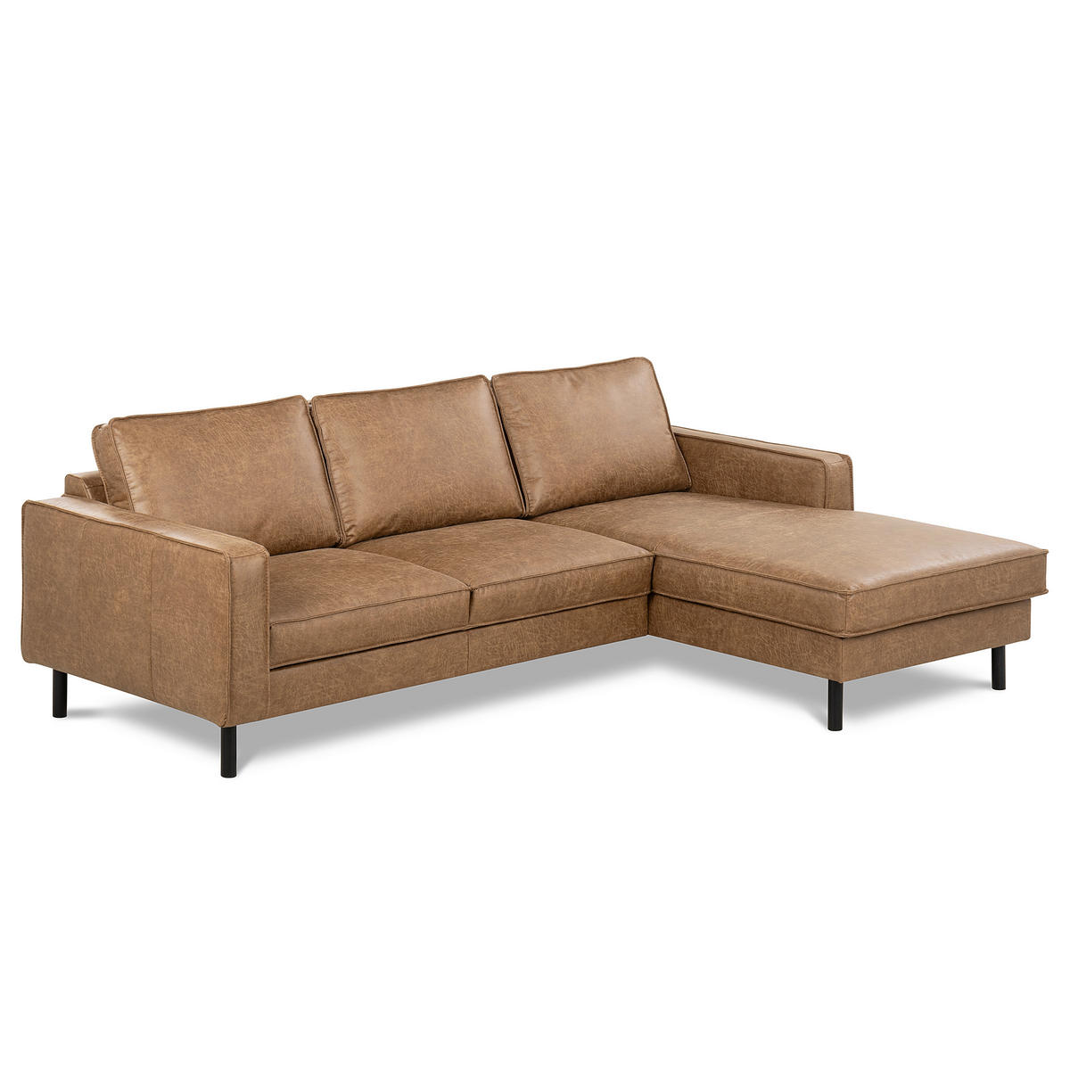 ECKSOFA Beige Echtleder Lederlook Rücken echt  - Beige/Schwarz, Design, Leder/Textil (166/238cm) - Livetastic