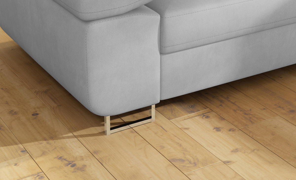 ECKSOFA ANTON Grau Flachgewebe Zierkissen, Bettkasten, Kopfteilverstellung  - Silberfarben/Grau, Design, Textil/Metall (203/272cm) - MID.YOU