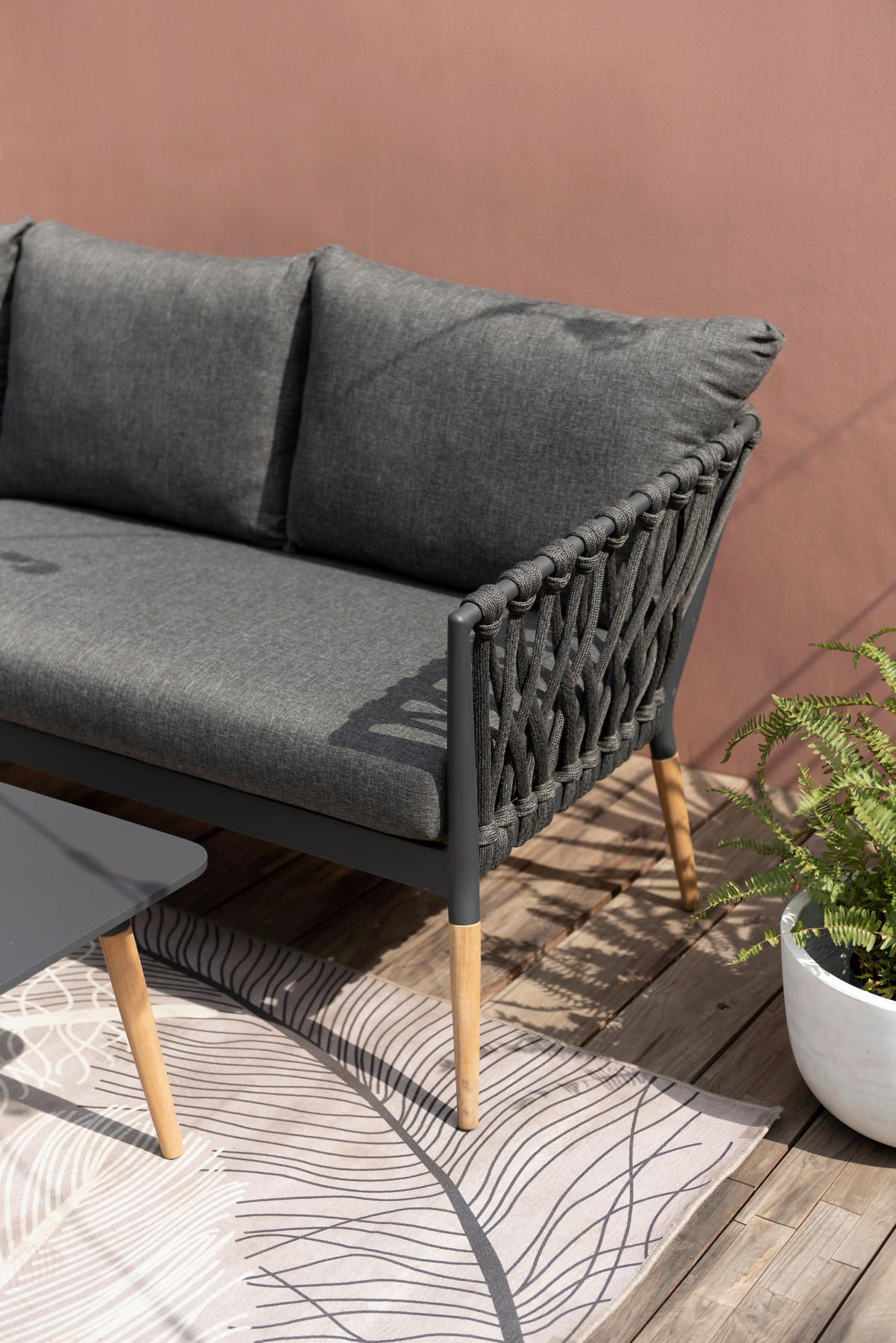 GARTENECKBANK  - Dunkelgrau/Teakfarben, Design, Holz/Textil (205,7/205,7cm) - Ambia Garden