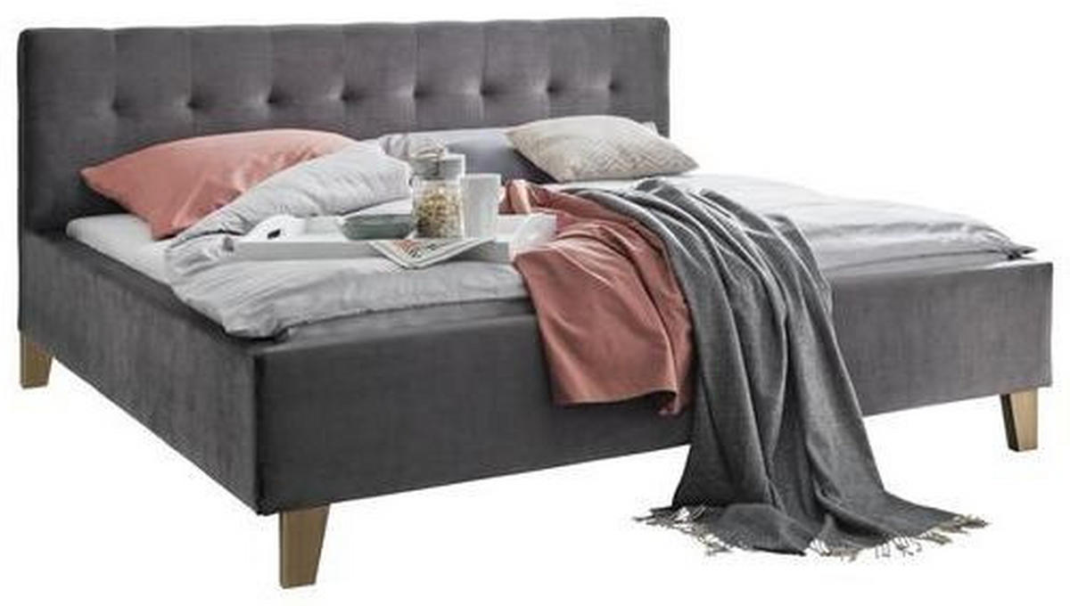POLSTERBETT gepolstertes Kopfteil Dunkelgrau 200/200 cm  - Eichefarben/Dunkelgrau, Design, Holz/Textil (200/200cm) - Moderano