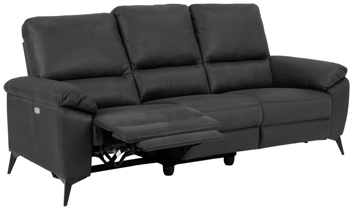 3-SITZER-SOFA Lederlook, Mikrofaser Grau  - Schwarz/Grau, KONVENTIONELL, Textil/Metall (215/102/96cm) - Carryhome