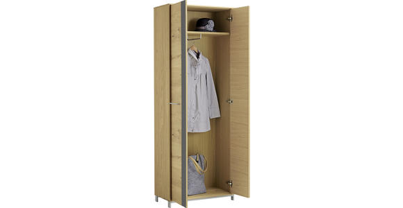 GARDEROBENSCHRANK in 72/195/37 cm - Edelstahlfarben/Eichefarben, Natur, Glas/Holz (72/195/37cm) - Novel