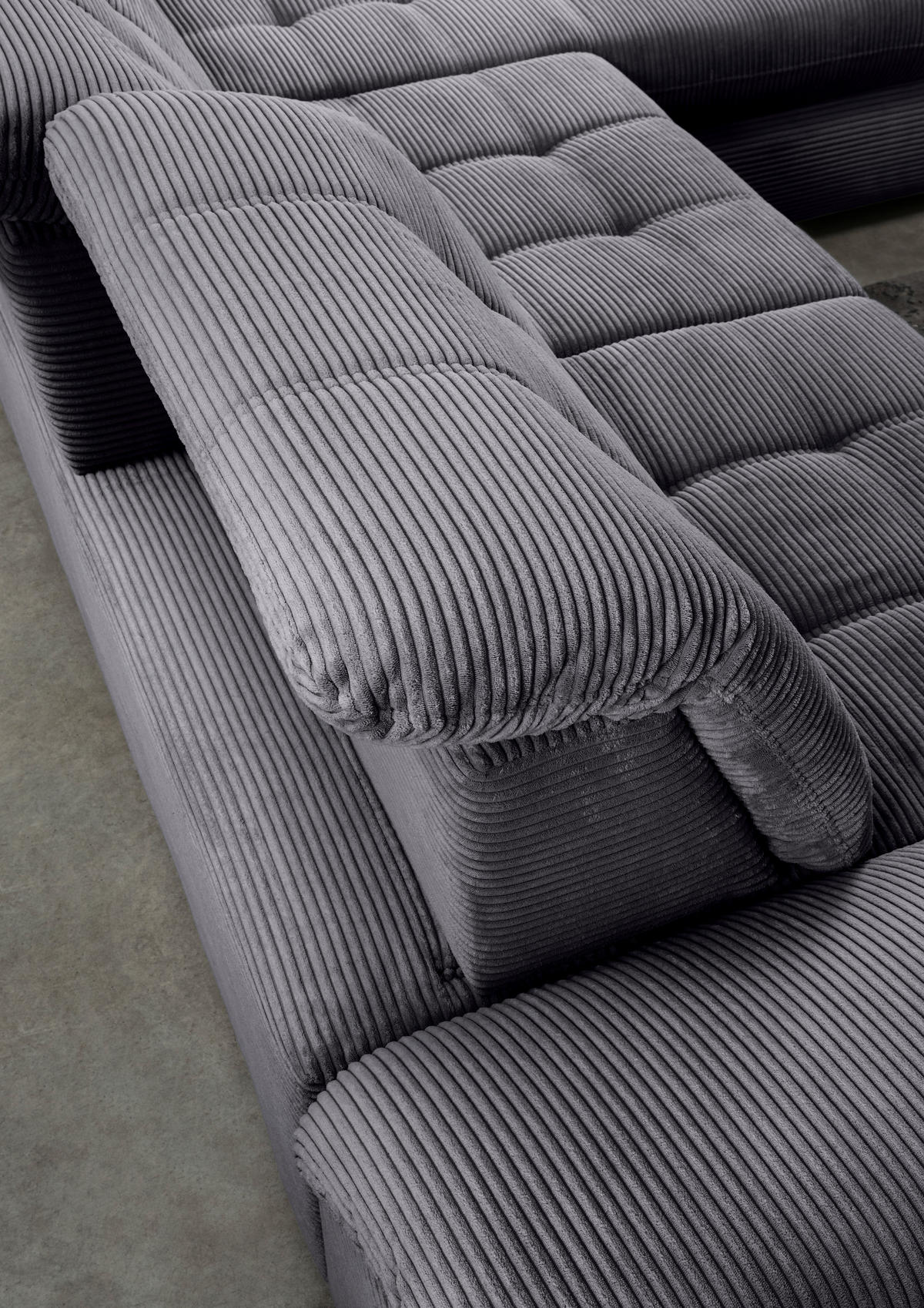 ECKSCHLAFSOFA in Cord Grau  - Schwarz/Grau, Modern, Textil/Metall (273/189cm) - Livetastic