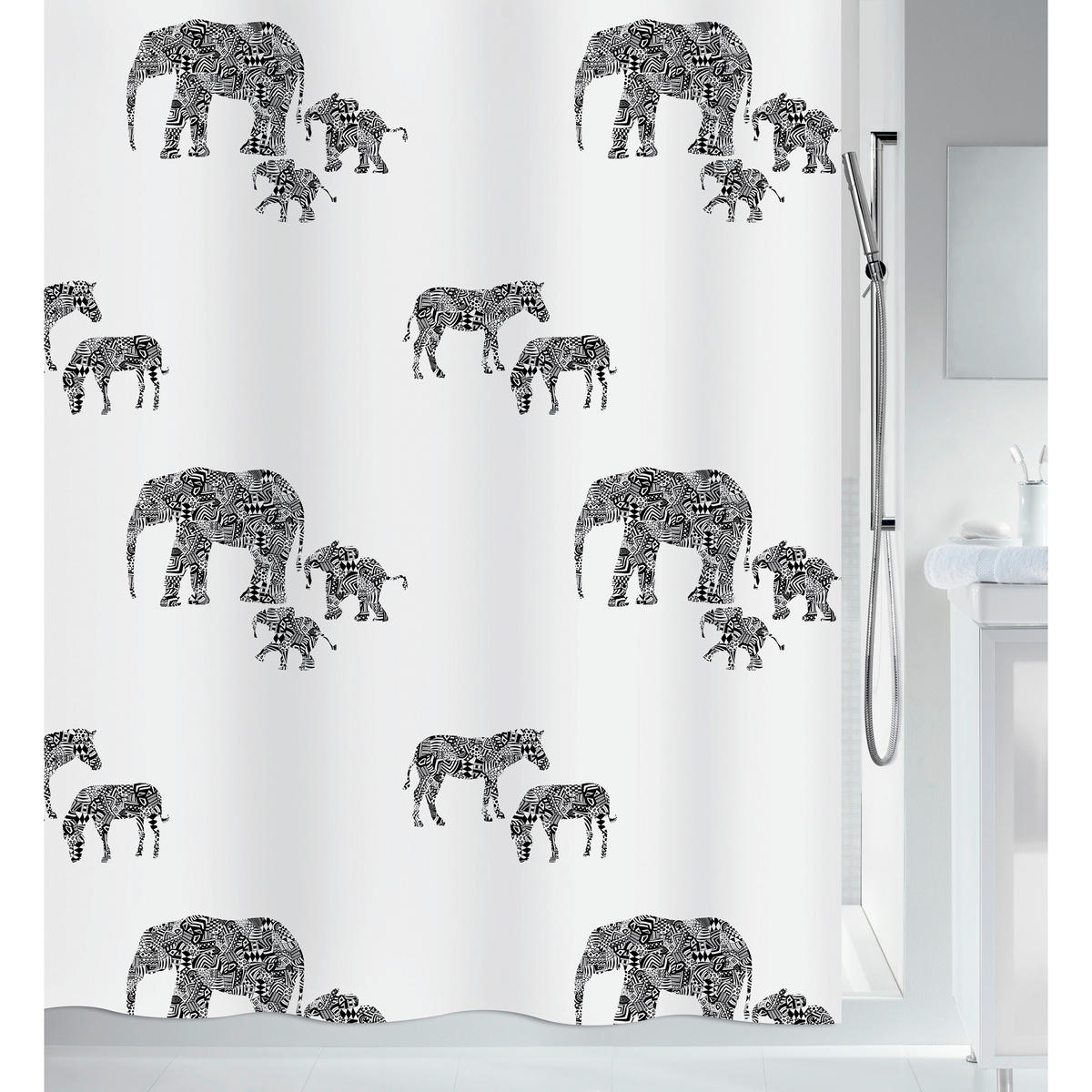 DUSCHVORHANG SERENGETI 180/200 cm  - Schwarz, Basics, Textil (180/200cm) - Spirella