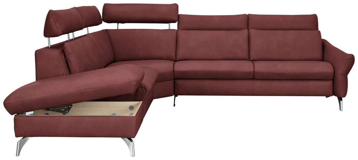 ECKSOFA in Echtleder Rotbraun  - Edelstahlfarben/Rotbraun, Konventionell, Leder/Metall (242/296cm) - Himolla Komfortklass