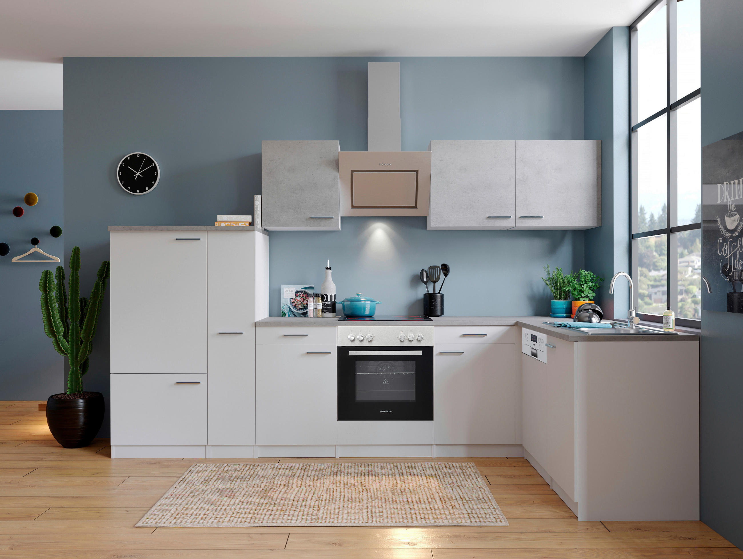 HÖRNKÖK 310/172 cm  i grå, vit  - stålfärgad/vit, Basics, metall/trämaterial (310/172cm) - Respekta