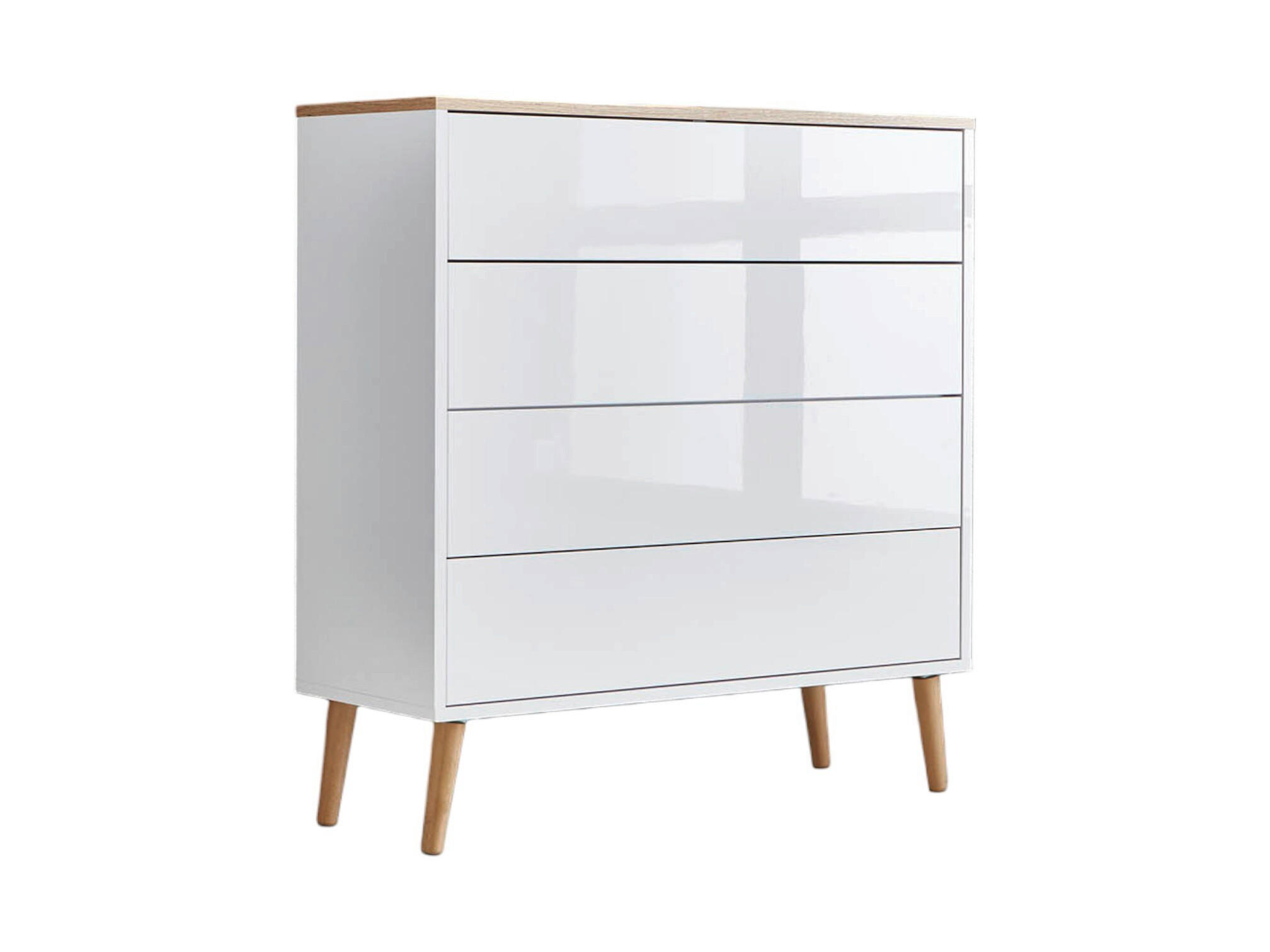Mid.you Kommode Mailand Typ 3 + HF Weiß Hochglanz, Eiche, Weiß 79x86x33 cm