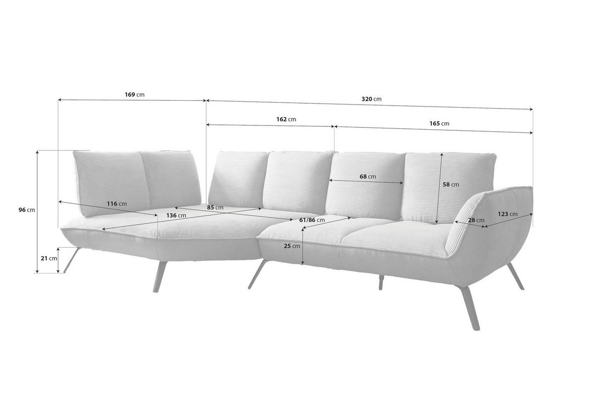 ECKSOFA Braun Flachgewebe Nierenkissen, Rücken echt  - Schwarz/Braun, Design, Textil/Metall (169/320cm) - Moderano