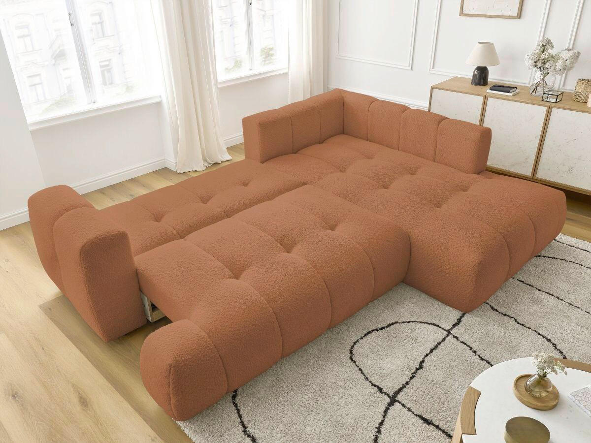 ECKSCHLAFSOFA EVEREST Bouclé Orange  inkl. Rückenkissen, Schlaffunktion  - Schwarz/Orange, MODERN, Kunststoff/Textil (282/204cm)