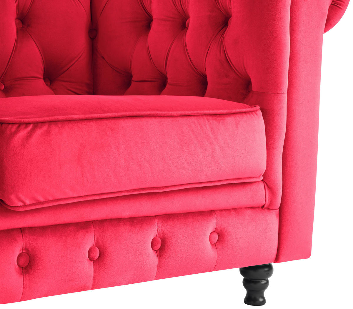 CHESTERFIELD-SOFA Samt Rot, Schwarz  - Rot/Schwarz, Trend, Holz/Textil (165/75/87cm) - Xora