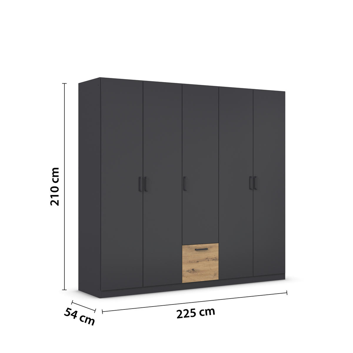 KLEIDERSCHRANK in Grau, Eiche Artisan  - Eiche Artisan/Grau, Basics, Holzwerkstoff/Metall (226/210/54cm) - Boxxx