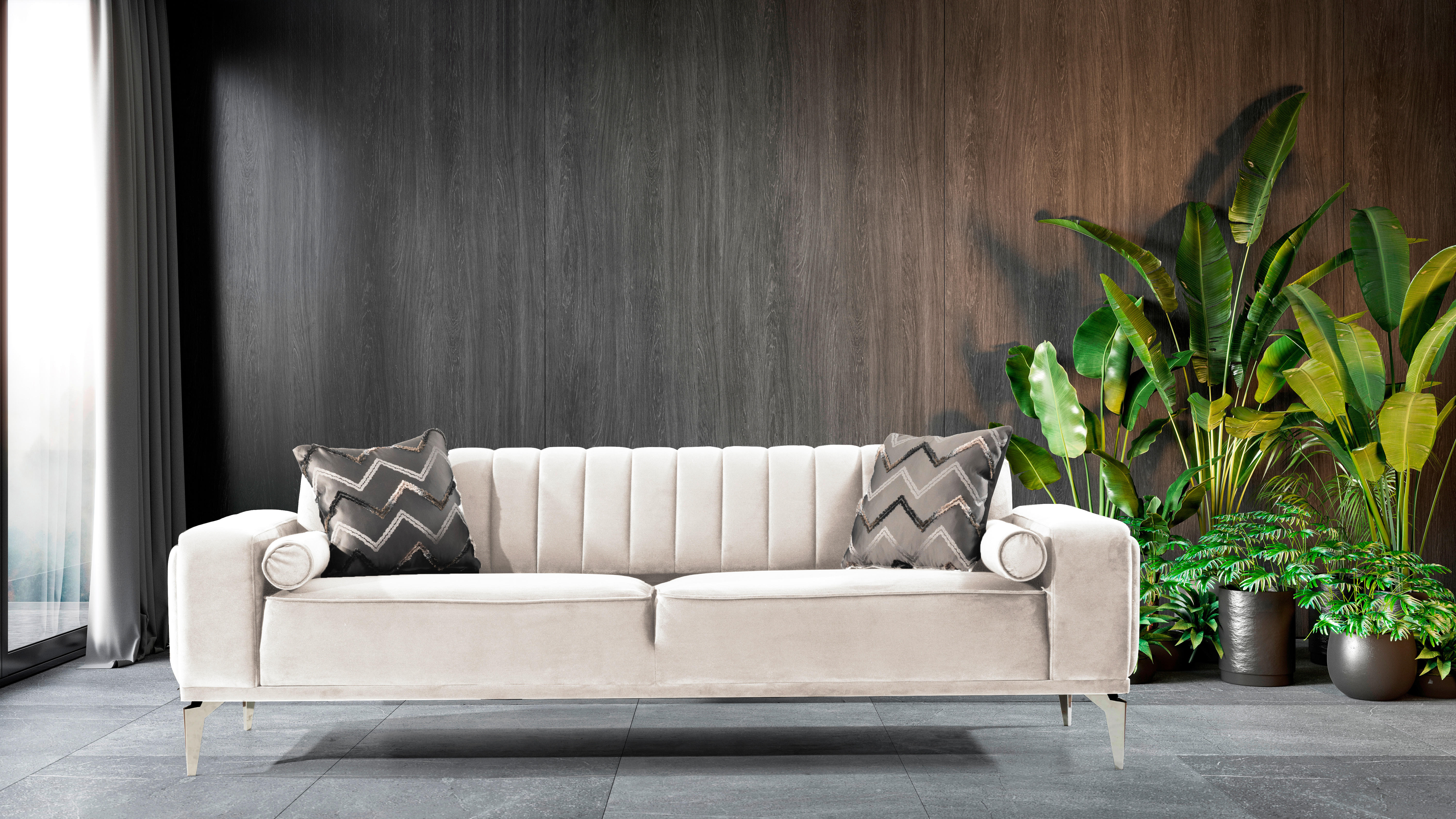 HÁROMÜLÉSES KANAPÉ textil krémszínű  - krémszínű/alumíniumszínű, Design, műanyag/textil (236/77/87cm) - Livetastic