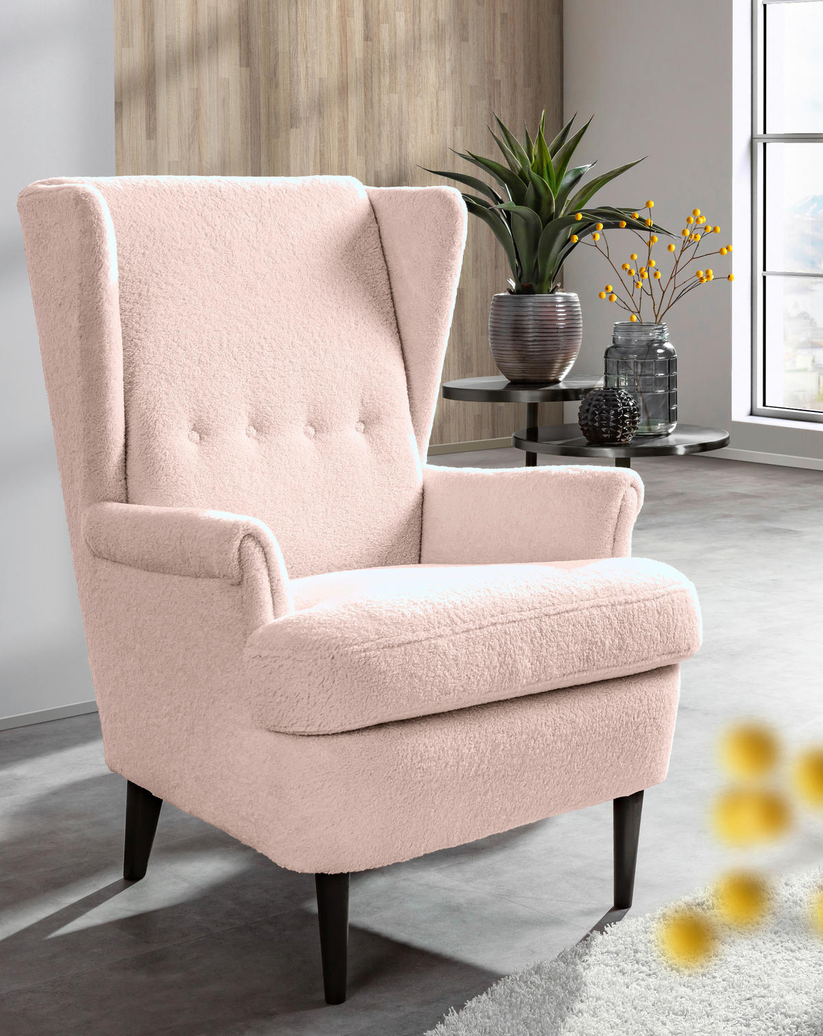 OHRENSESSEL in Flachgewebe Rosa  - Dunkelbraun/Rosa, Design, Holz/Textil (72/104/85cm) - MID.YOU