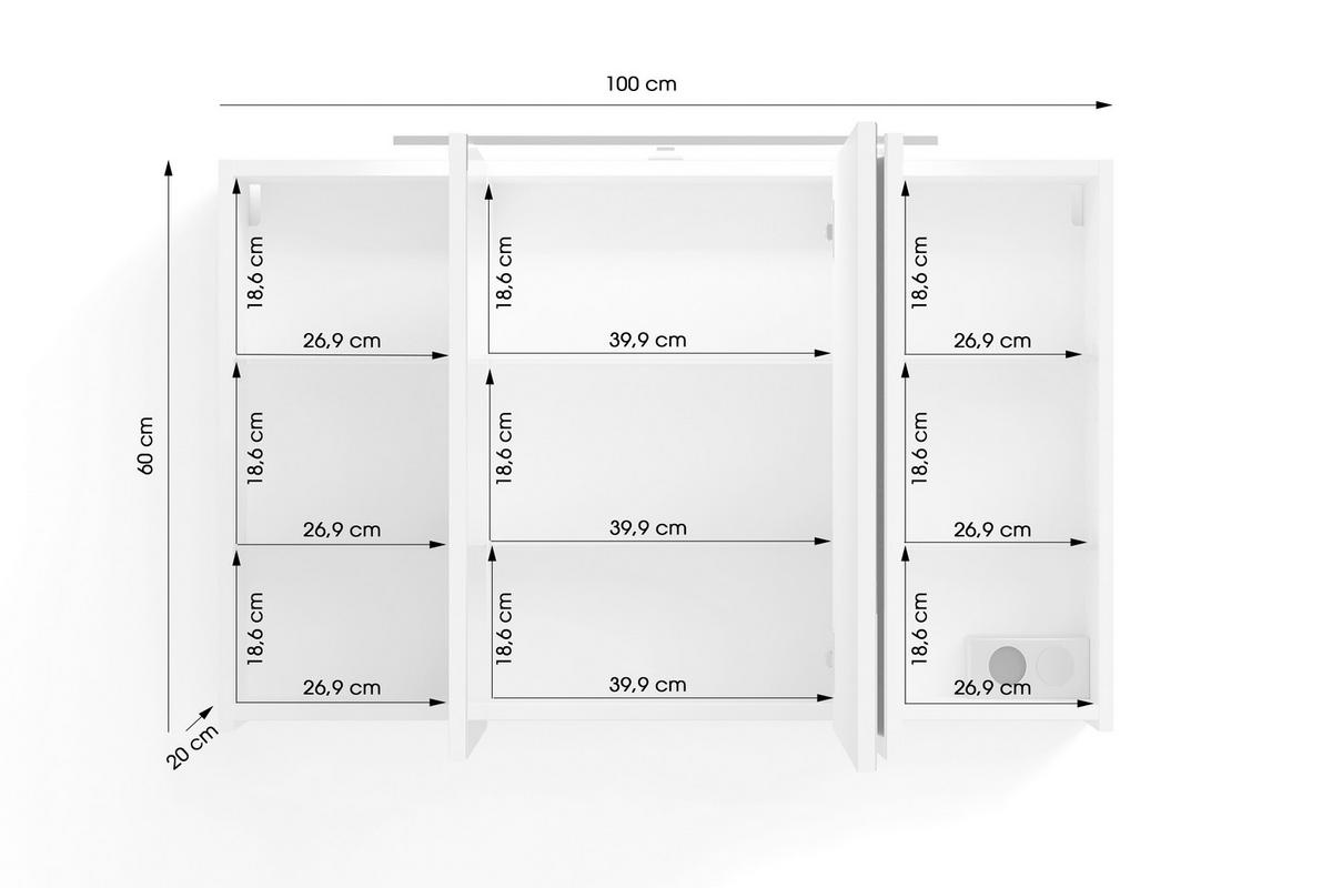 SPIEGELSCHRANK 100/60/20 cm  - Weiß, MODERN, Glas/Holzwerkstoff (100/60/20cm) - MID.YOU