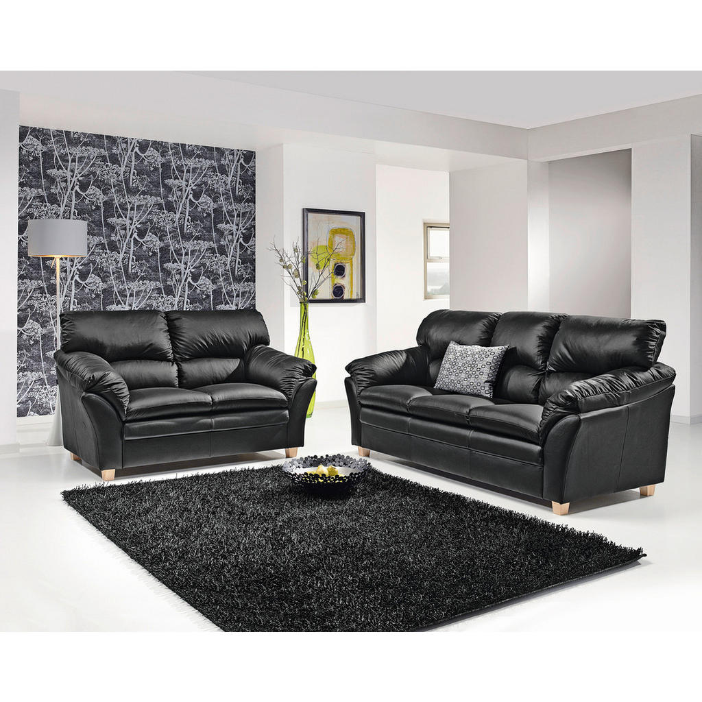 Thumbnail - Livetastic Sitzgarnitur, Schwarz, Leder, Echtleder, Büffelleder, Eiche, teilmassiv, Made in EU, Wohnzimmer, Sofas & Couc...