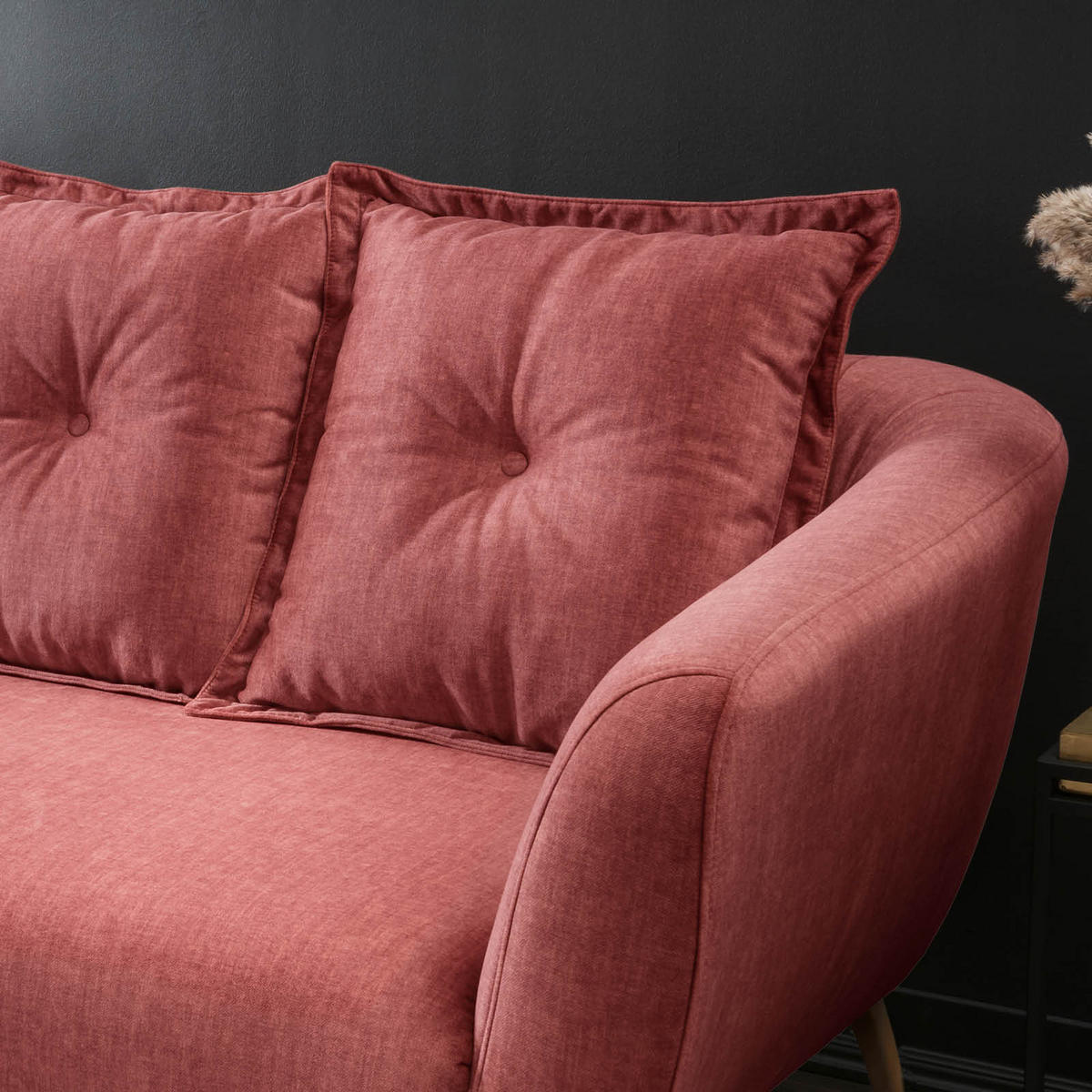 3-SITZER-SOFA in Velours Koralle, Multicolor  - Koralle/Buchefarben, Modern, Holz/Textil (236/94/103cm) - Livetastic
