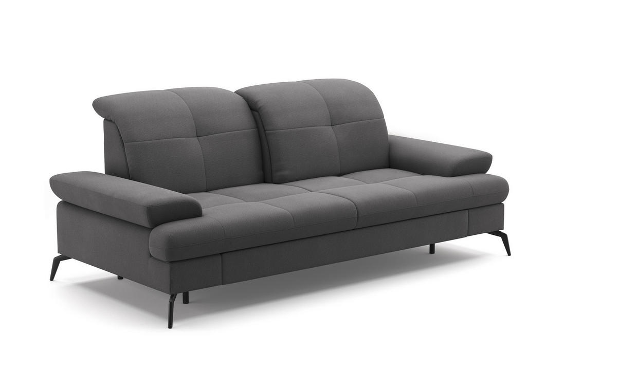 2,5-SITZER in Flachgewebe Grau  - Schwarz/Grau, Konventionell, Textil/Metall (202/90/122cm) - Sit & More