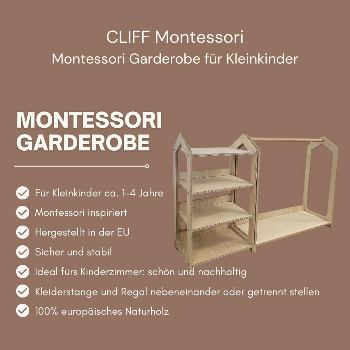 KINDERGARDEROBE in   - Birkefarben, Basics, Holz (124/43/81cm) - CLIFF