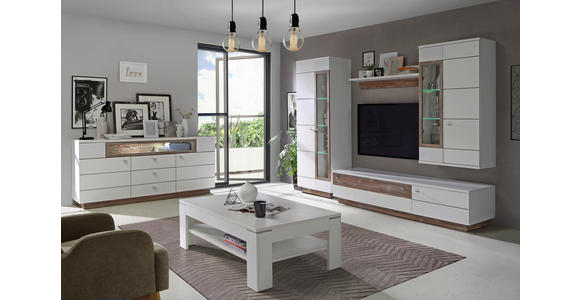WOHNWAND in Kieferfarben, Weiß - Alufarben/Weiß, Design, Glas/Holzwerkstoff (275/197/52cm) - Hom`in