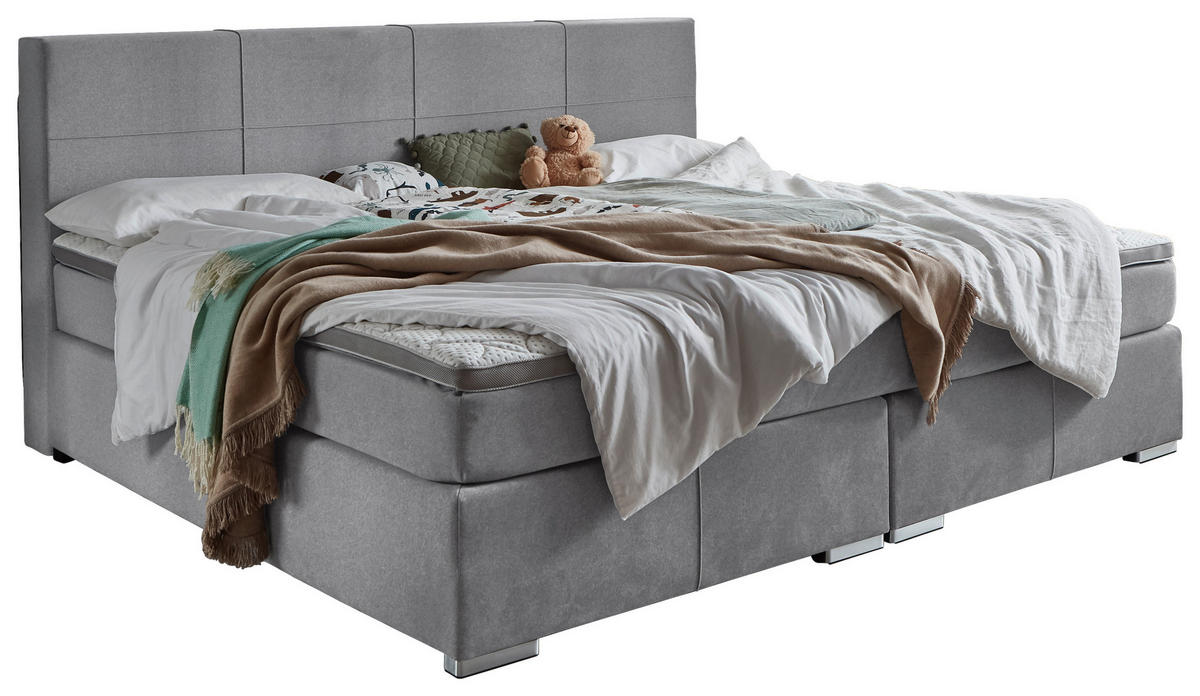 FAMILIENBOXSPRINGBETT 240/200 cm  in Hellgrau  - Chromfarben/Hellgrau, KONVENTIONELL, Holz/Kunststoff (240/200cm) - Boxxx